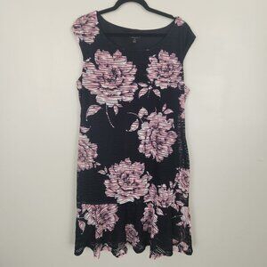 Connect Apparel Sleeveless Navy Dress with Floral Printed Mesh overlay Size 16
